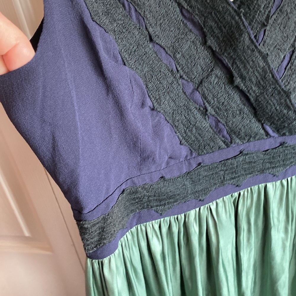 Vena Cava SHIVA NWT Sleeveless Vneck Green/Blue Silk Blend Lined Sundress Size 4